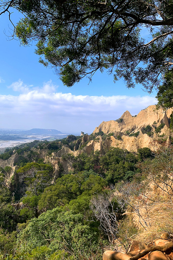 點我看大圖 苗栗三義|火炎山步道|惡地大峽谷.山風狂烈窄稜陡坡