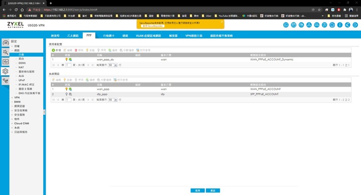 ZyXEL USG20-VPN設定了兩個PPP撥號連線，可以設定分流嗎？