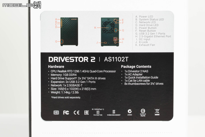 ASUSTOR DRIVESTOR 2 AS1102T NAS 開箱 在平實價格內提供 2.5 Gbps 連網備份選擇