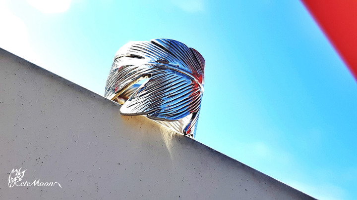 Manon-Feather Ring寬版銀羽戒