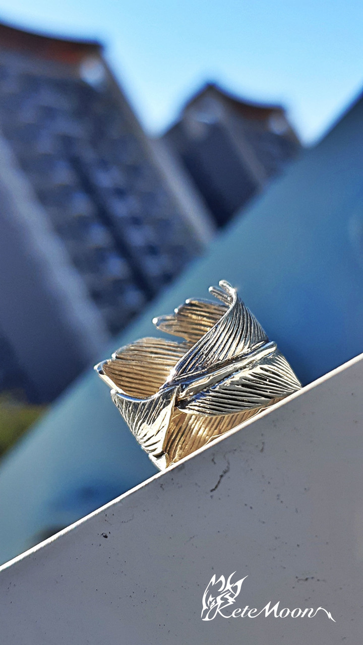 Manon-Feather Ring寬版銀羽戒