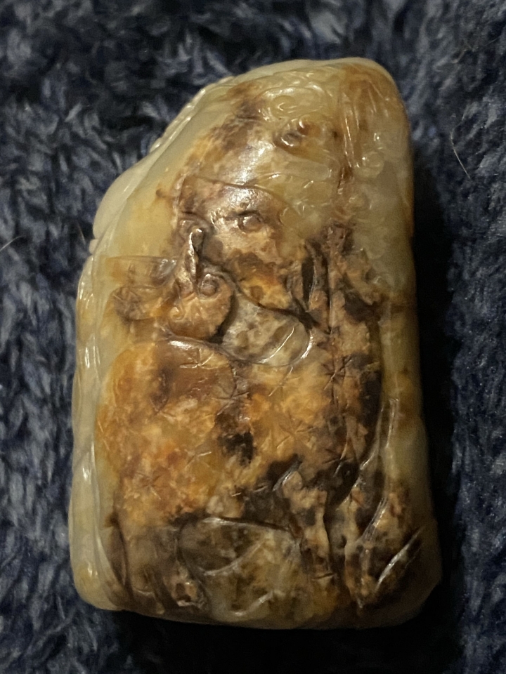 清 乾隆工 和田玉 虎皮籽 隨形鼻煙壺 壽翁 和田玉蘿蔔絲紋 教材