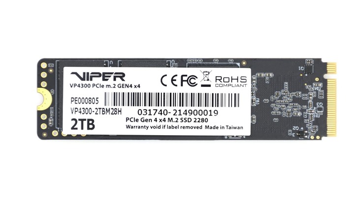 無光害 7400MB/s 極速 PCIe Gen4 x4 SSD，Patriot Viper VP4300 2TB