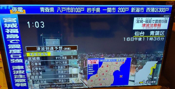 震驚！日本宮城福島震度6強震發佈海嘯警報