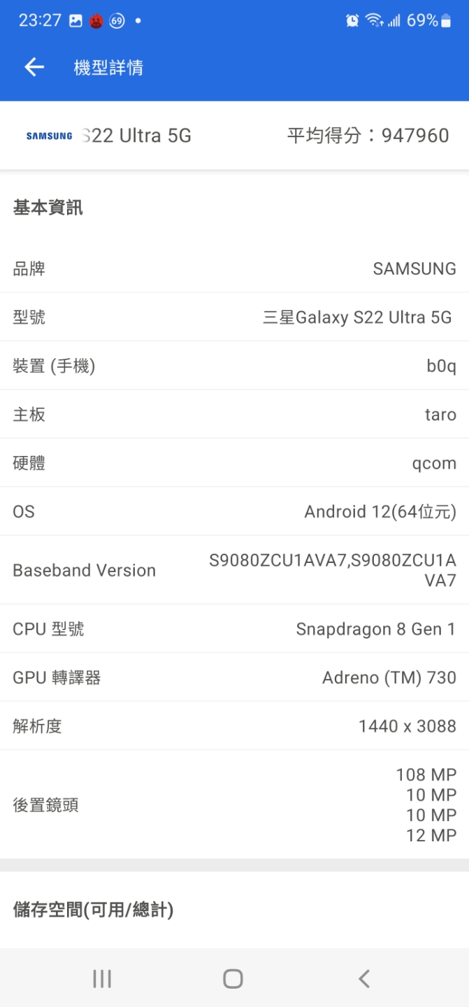 S22 Ultra 安兔兔跑分成績分享