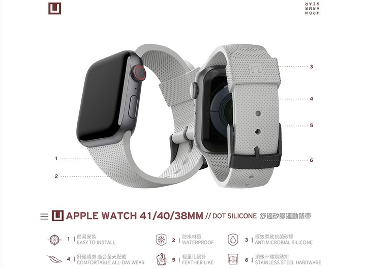 [分享文] UAG Apple Watch 透明 耐衝擊保護殼 + [U] Apple Watch 灰色 舒適矽膠錶帶 + Apple Watch 41mm 星光白