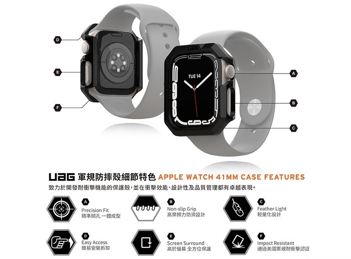 [分享文] UAG Apple Watch 透明 耐衝擊保護殼 + [U] Apple Watch 灰色 舒適矽膠錶帶 + Apple Watch 41mm 星光白