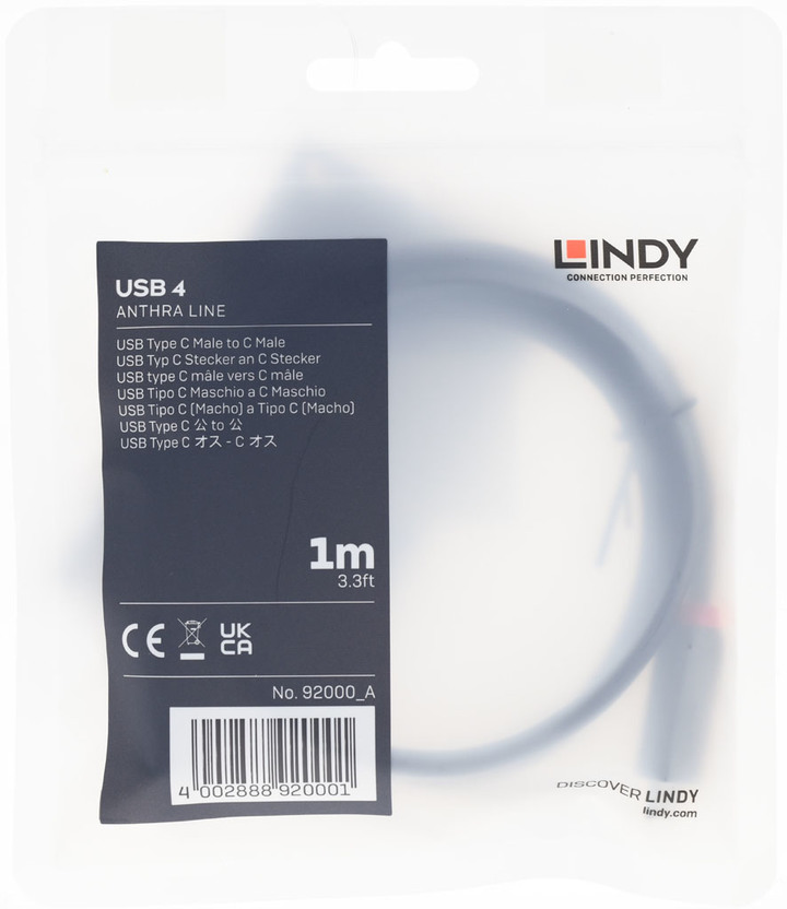 LINDY 92000_A ANTHRA LINE系列USB4 Type-C to Type-C傳輸線簡測