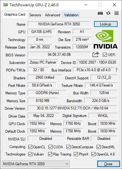 Zotac RTX3050開箱