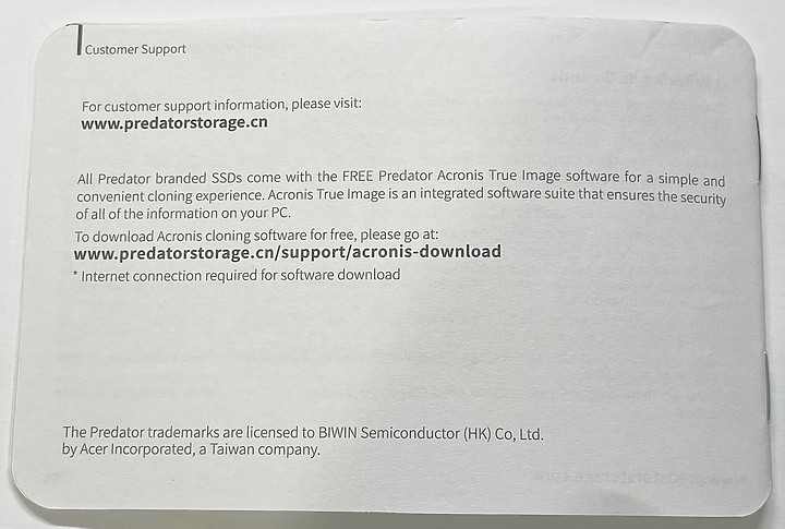 主流級價位的PCIe4-Predator GM7000 1TB PCIe4.0