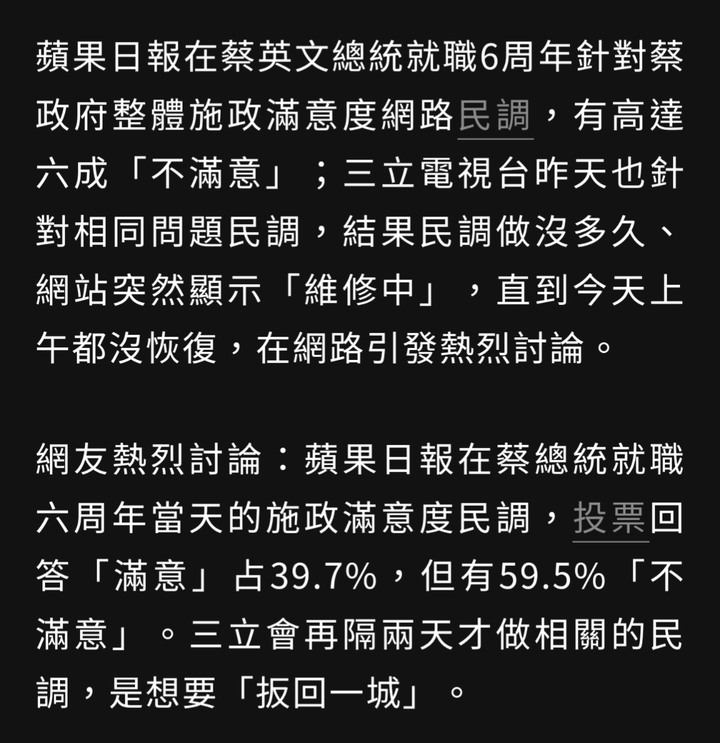 三立類博士六年滿意度網路民調 昨投票不久就「故障」