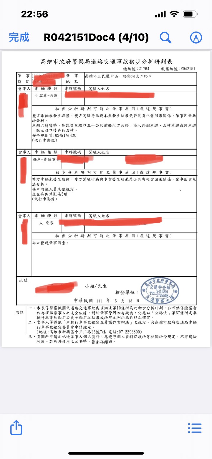 車禍初判表