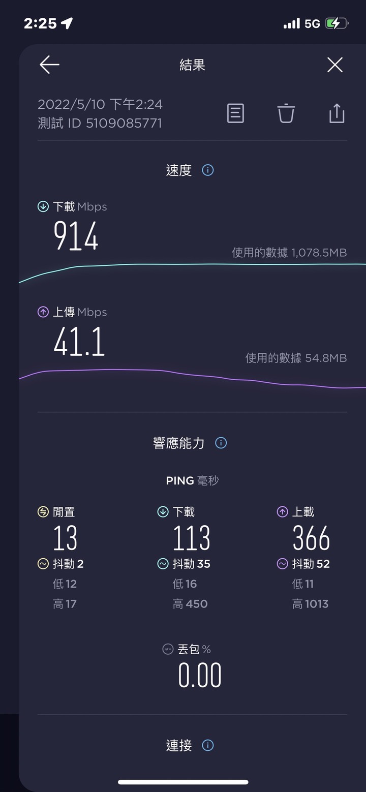 亞太5G在桃園網速還不錯