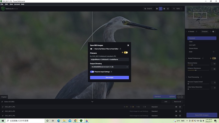 Z9的120fps880張林邊崎峰暗色型小白鷺，經Denoise AI降躁，以4K格式輸出影片。