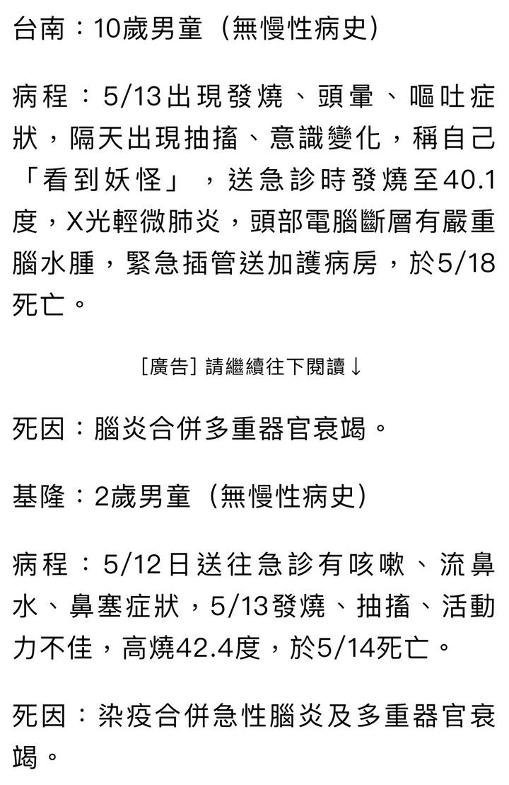 兒童重症腦炎已5死！兒科醫認「病程太快」一圖秒懂急速變化