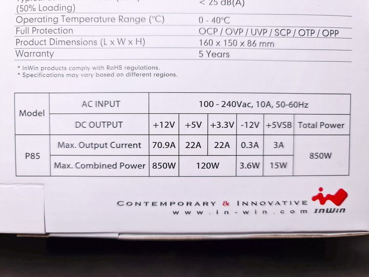 迎廣 InWin P85 雪白特仕版 - 線材也雪白的全模組化電源、80PLUS金牌、全日系電容。