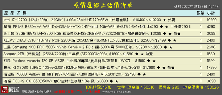 想請教預算五萬、自組，這樣的清單可以嗎?