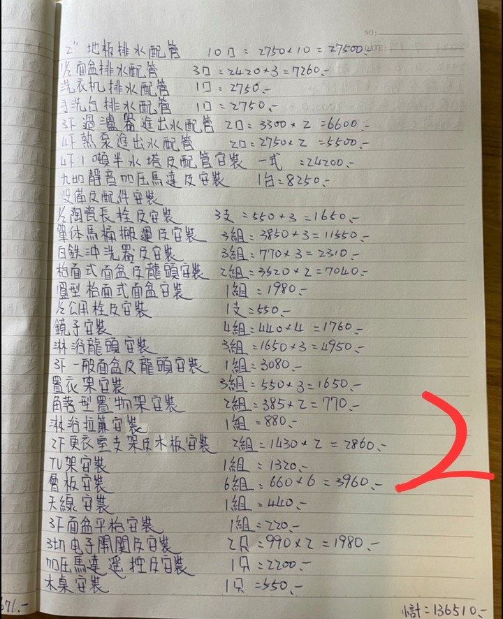 透天舊翻新水電工程共47餘萬報價單明細