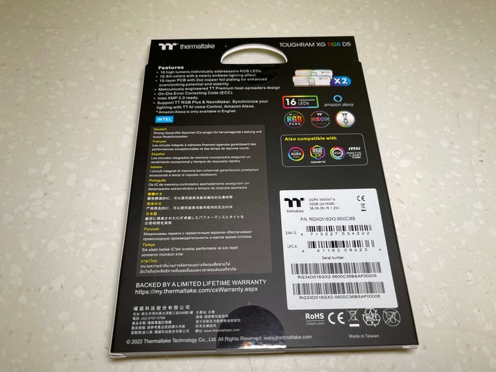 TOUGHRAM XG RGB D5 5600MT/s 2x16GB kit white開箱