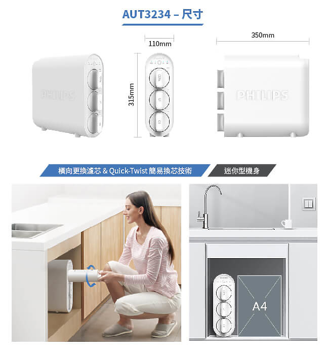 【盲狙速報】Philips AUT3234｜台灣官網低調先行，不佔空間、不用電、不排廢水，長效濾心滿足居家淨水的新選擇🥰