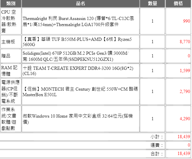 自組電腦20K含os菜單請益