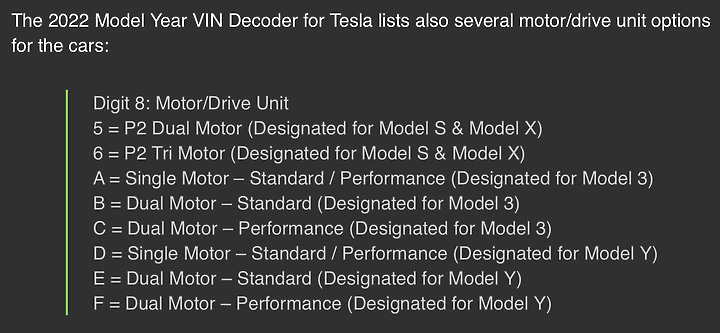 TESLA VIN碼自助查詢，更新 德國產 Tesla vin開頭, 動力單元對照表