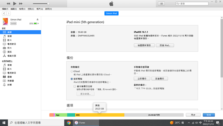 ipad mini 64g儲存空間突然多出 其他20.23g