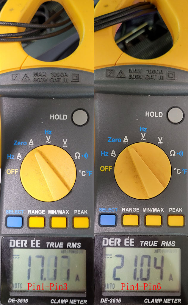 海韻SS-2X8P-12VHPWR轉換模組線電流及溫度測試