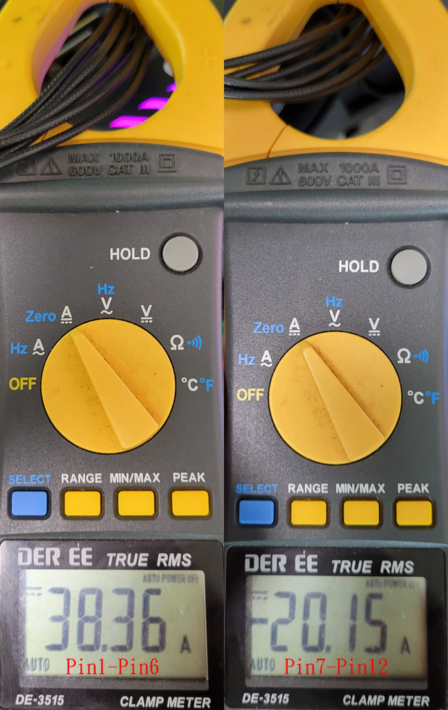 海韻SS-2X8P-12VHPWR轉換模組線電流及溫度測試