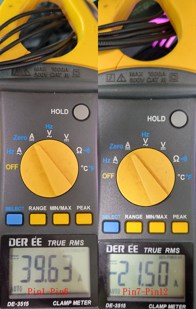 海韻SS-2X8P-12VHPWR轉換模組線電流及溫度測試