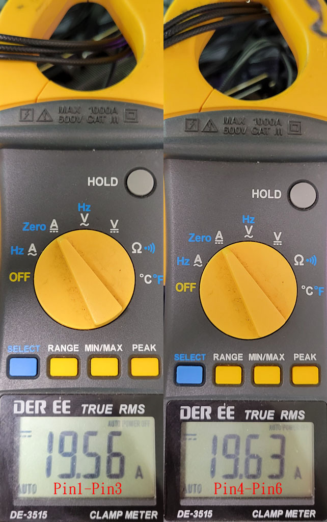 海韻SS-2X8P-12VHPWR轉換模組線電流及溫度測試
