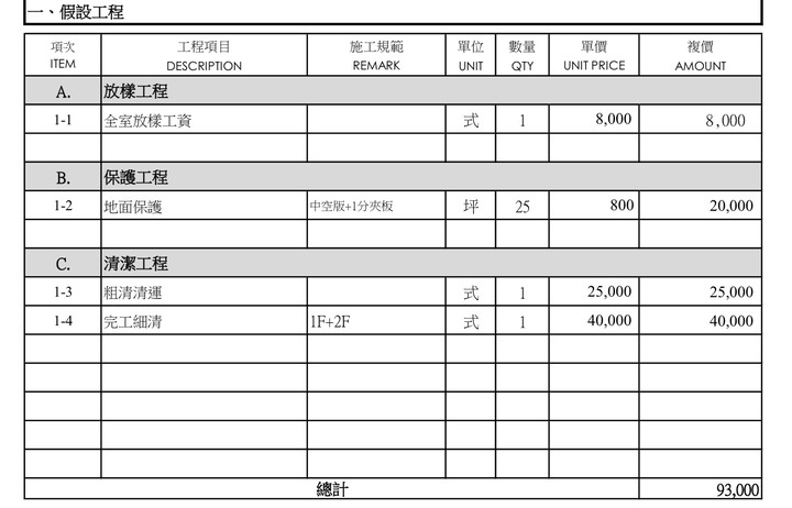 裝潢報價單請益（南部）