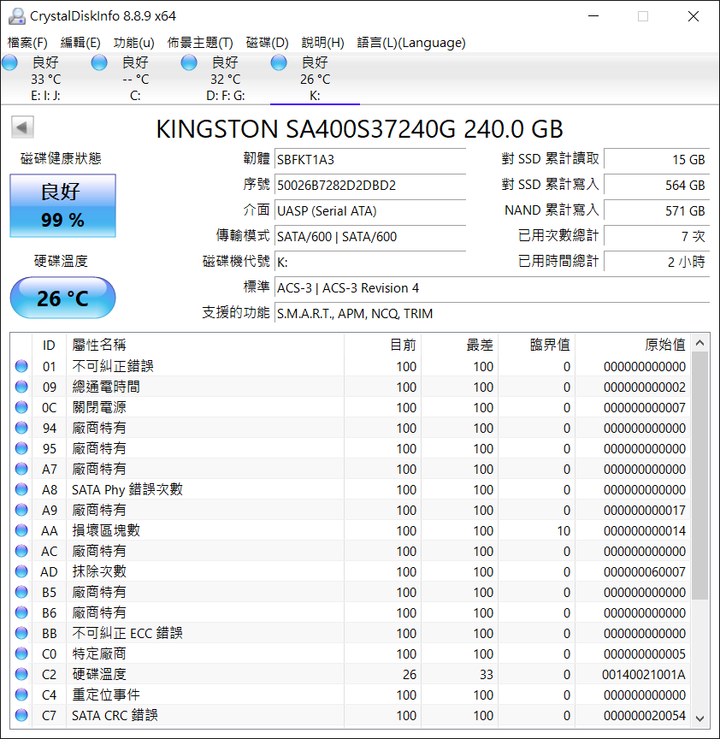 Kingston A400 240G 480G 有C7