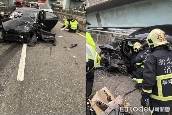 21歲男逆向闖五股高架匝道！2車對撞車頭爛毀無辜駕駛重傷亡