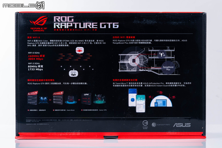 ROG Rapture GT6 電競 Mesh 無線分享器開箱試用 以炫目造型以及遊戲特化功能提供大範圍網路覆蓋