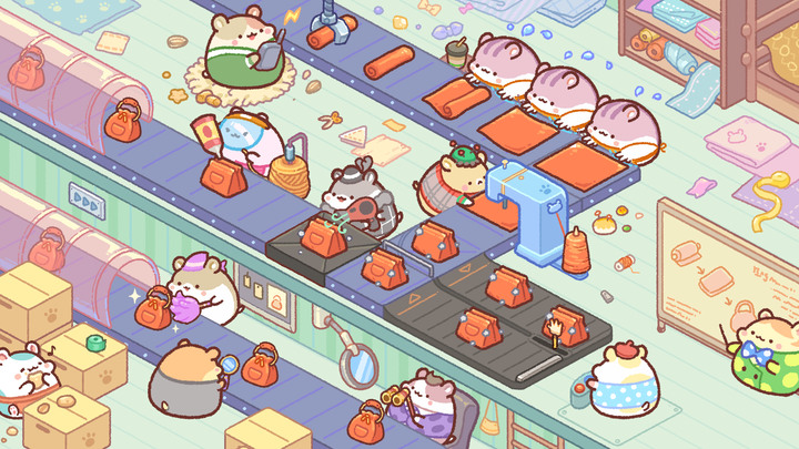《倉鼠袋工廠:大亨》 2月27日 通知上架 Hamster Factory Tycoon 可愛倉鼠的流水線工廠遊戲 | 配置可愛療愈倉鼠們 製作各種包包 托特包、單肩包、手拿包、背包
