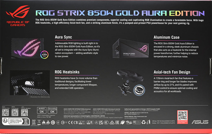 ASUS ROG STRIX AURA EDITION 850W金牌全模組化電源開箱