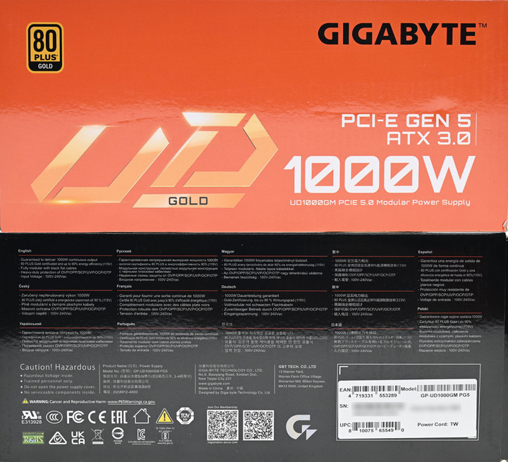 點我看大圖 GIGABYTE技嘉UD1000GM PG5(REV. 2.0) 1000W金牌全模組化電源開箱