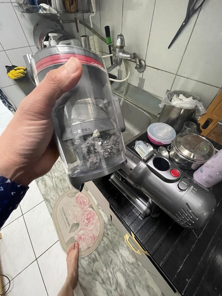 Dyson +好事多抹布+迪卡儂護膝 VS 小狗吸塵器