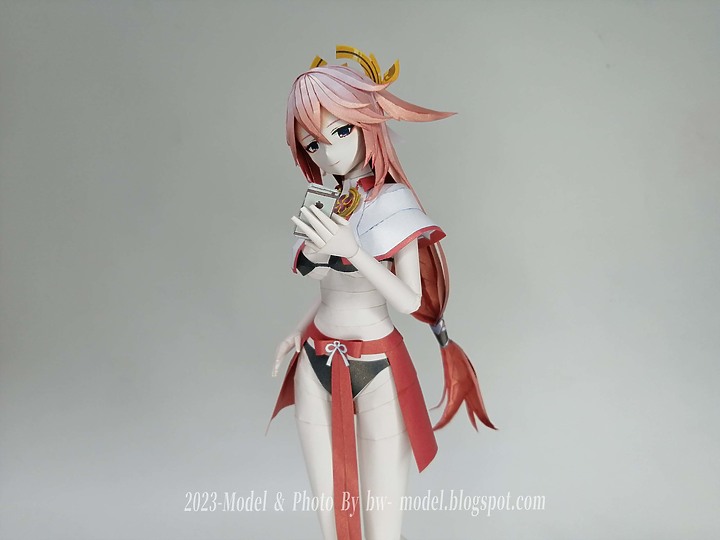 點我看大圖 原神 浮世笑百姿 八重神子 紙模型 製做 Genshin Impact Yae Miko ペーパークラフト