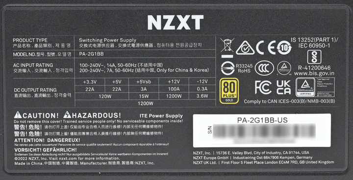 點我看大圖 NZXT C1200 GOLD 1200W金牌全模組化電源開箱