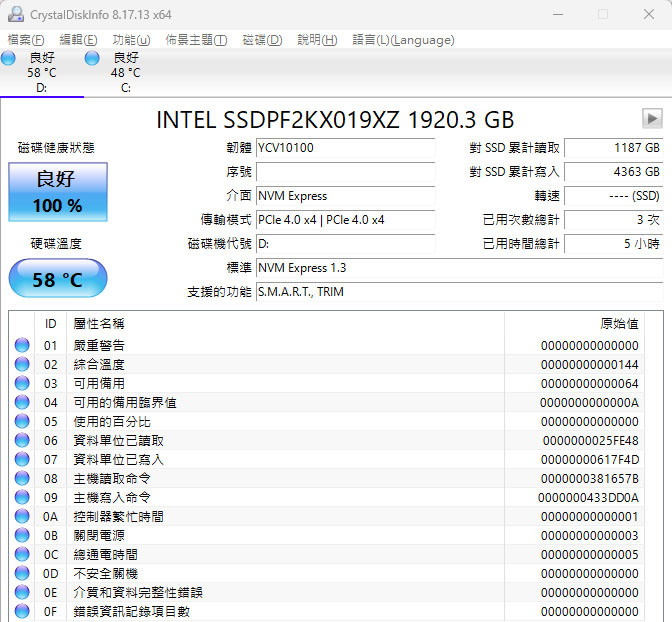 點我看大圖 Intel D5-P5530 U.2 Gen4 NVMe 1.92TB SSD簡測