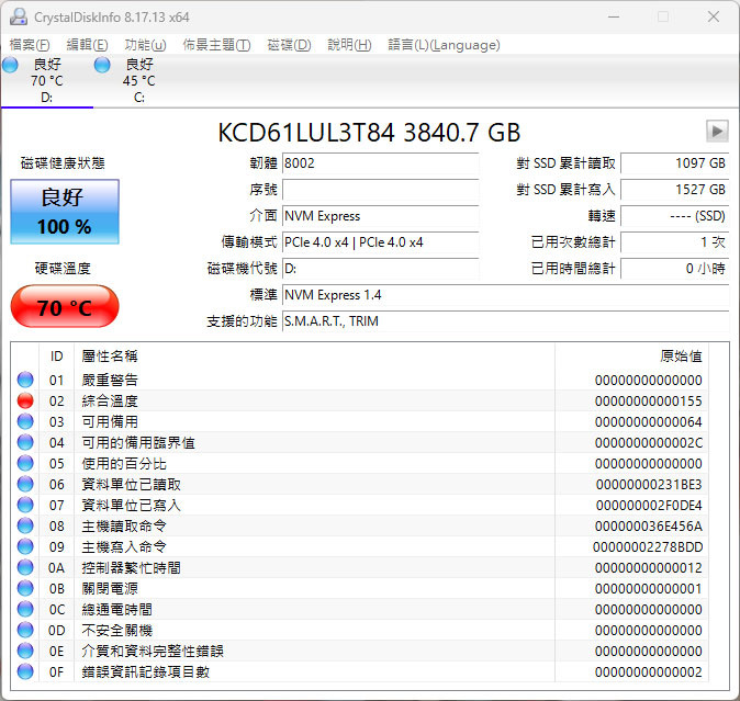 鎧俠 KIOXIA CD6-R U.3 Gen4 NVMe 3.84T SSD簡測