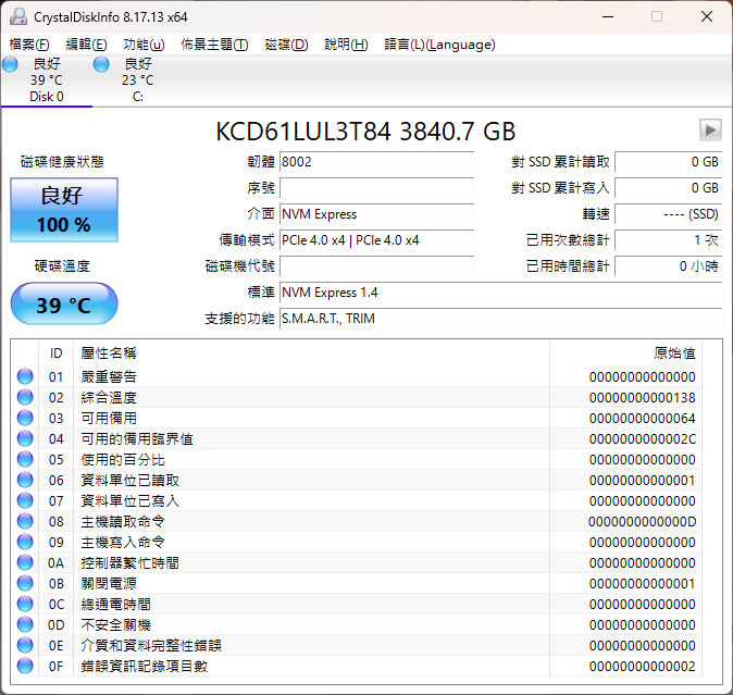 鎧俠 KIOXIA CD6-R U.3 Gen4 NVMe 3.84T SSD簡測