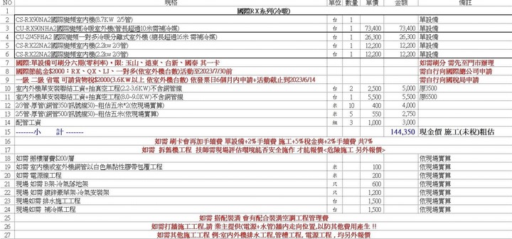請各位幫我看看國際牌冷氣報價