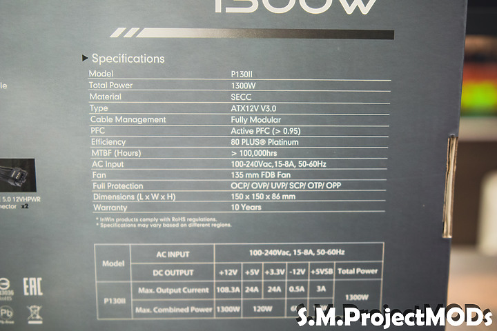 點我看大圖 嘿!InWin 迎廣 P130II 這款性能怪獸具備兩組PCI-E 5.0輸出。是一款十年保固的白金級電源
