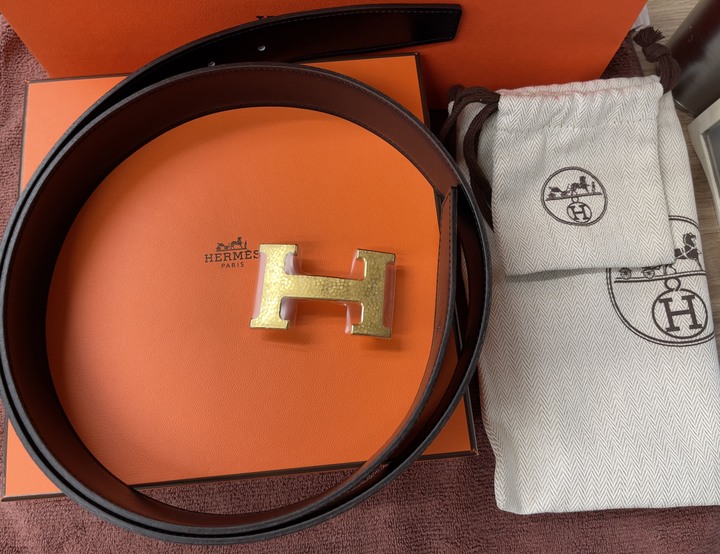 Hermes 槌金釦頭 雙色皮帶