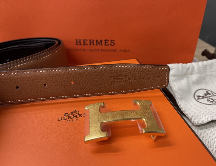 Hermes 槌金釦頭 雙色皮帶