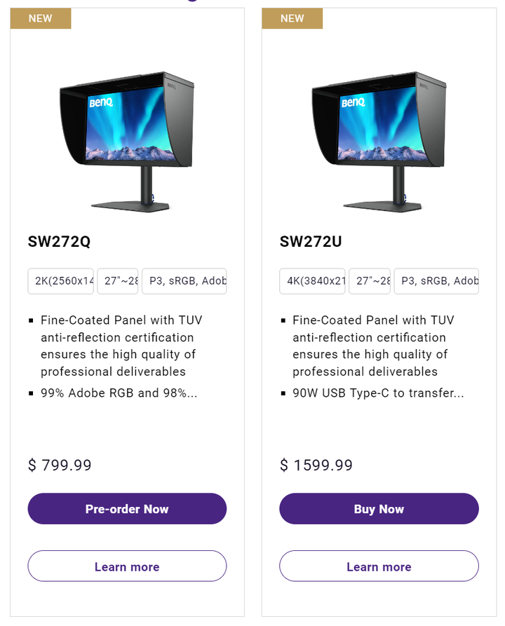 BenQ 推出 SW272U 平面專業螢幕 再度以數位紙技術提供更貼近紙本印刷顯示畫質