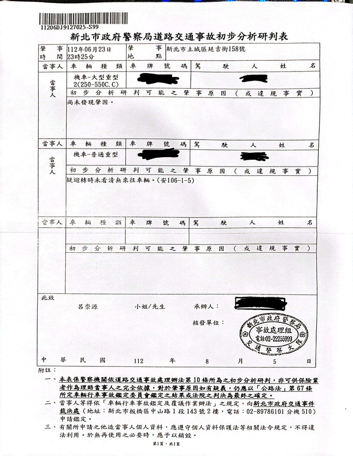 同車道轉彎被後方車撞